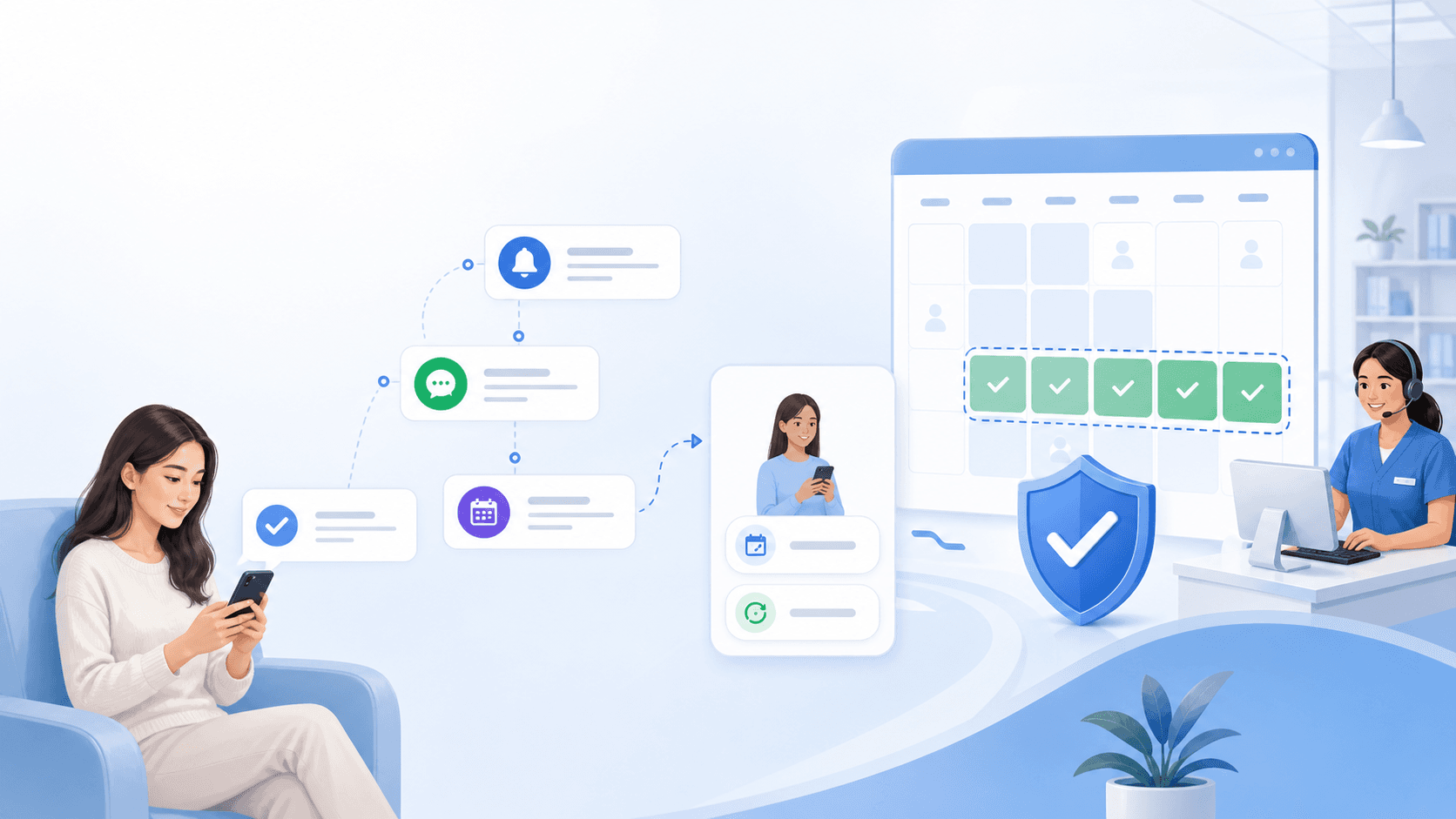 Clinic confirmation, follow-up, and rebooking workflow that reduces no-shows through better communication