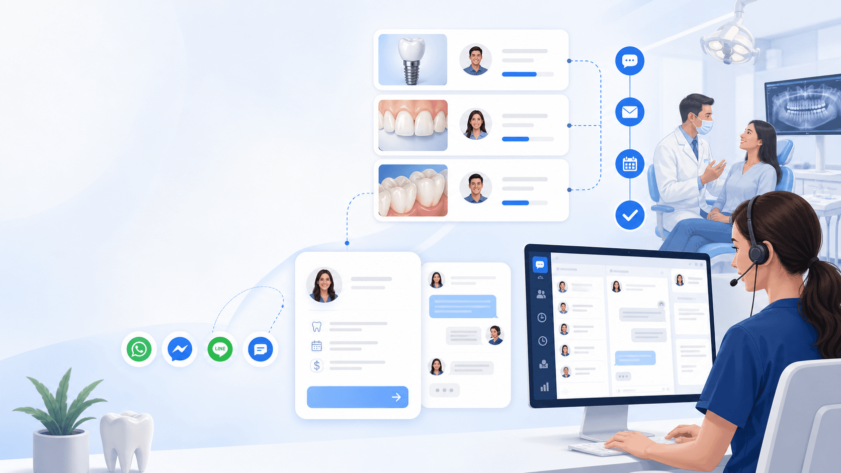 Dental clinic enquiry follow-up timeline shown in a modern inbox interface